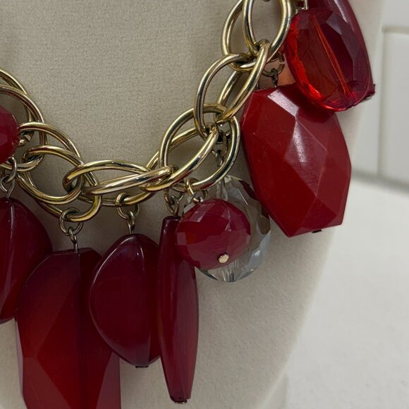 Chunky Red Acrylic and AB Bead Necklace - Picture 6 of 9